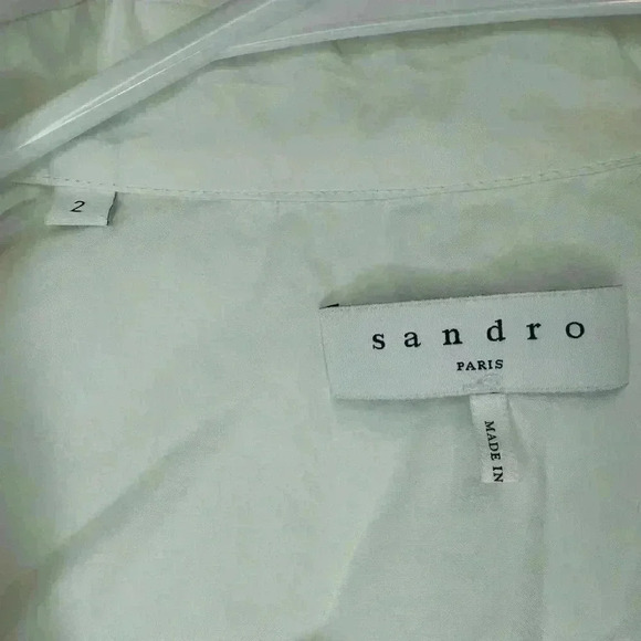 SANDRO Eyelet Trim Tie Front Cotton White Blouse In‎ Ecru - Picture 6 of 12